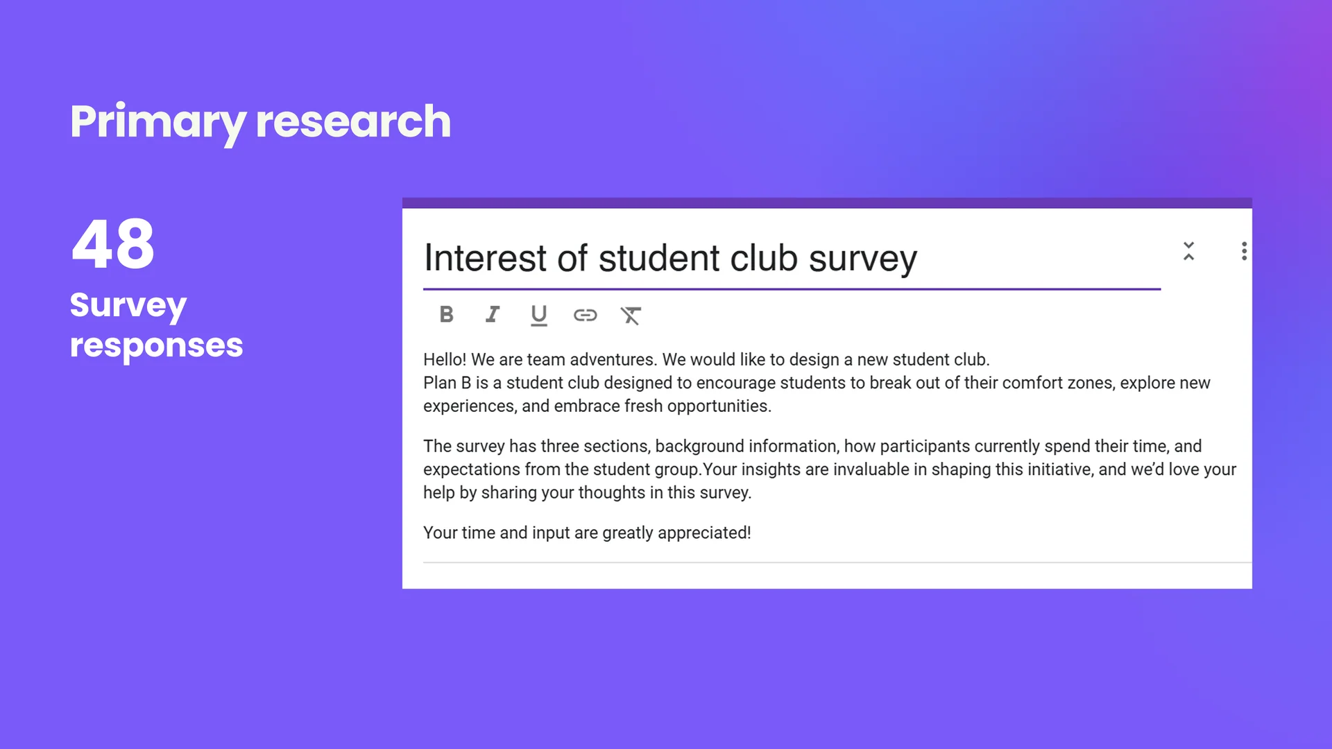 Our original Interest of student club survey questionnaire