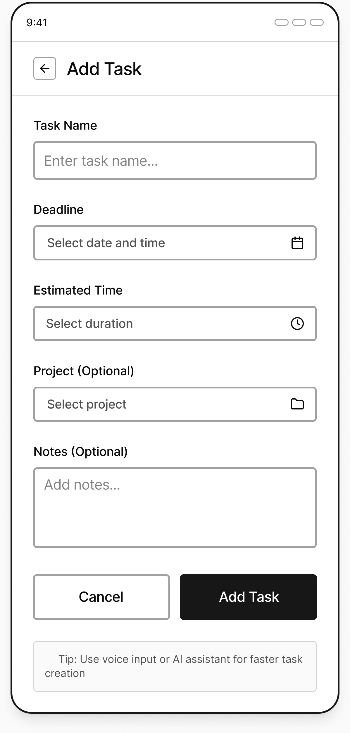 Low-fidelity mobile task entry