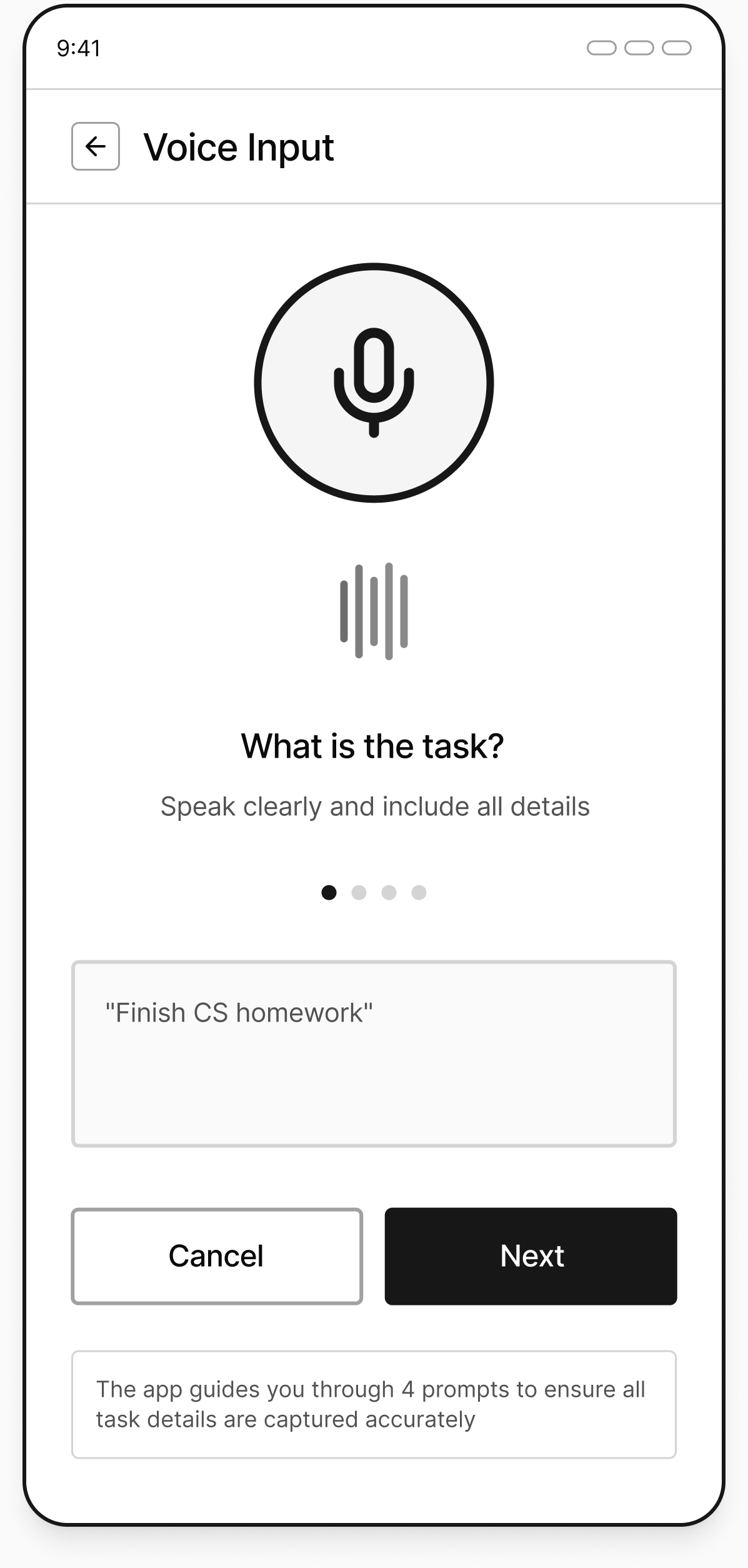 Mobile voice capture wireframe