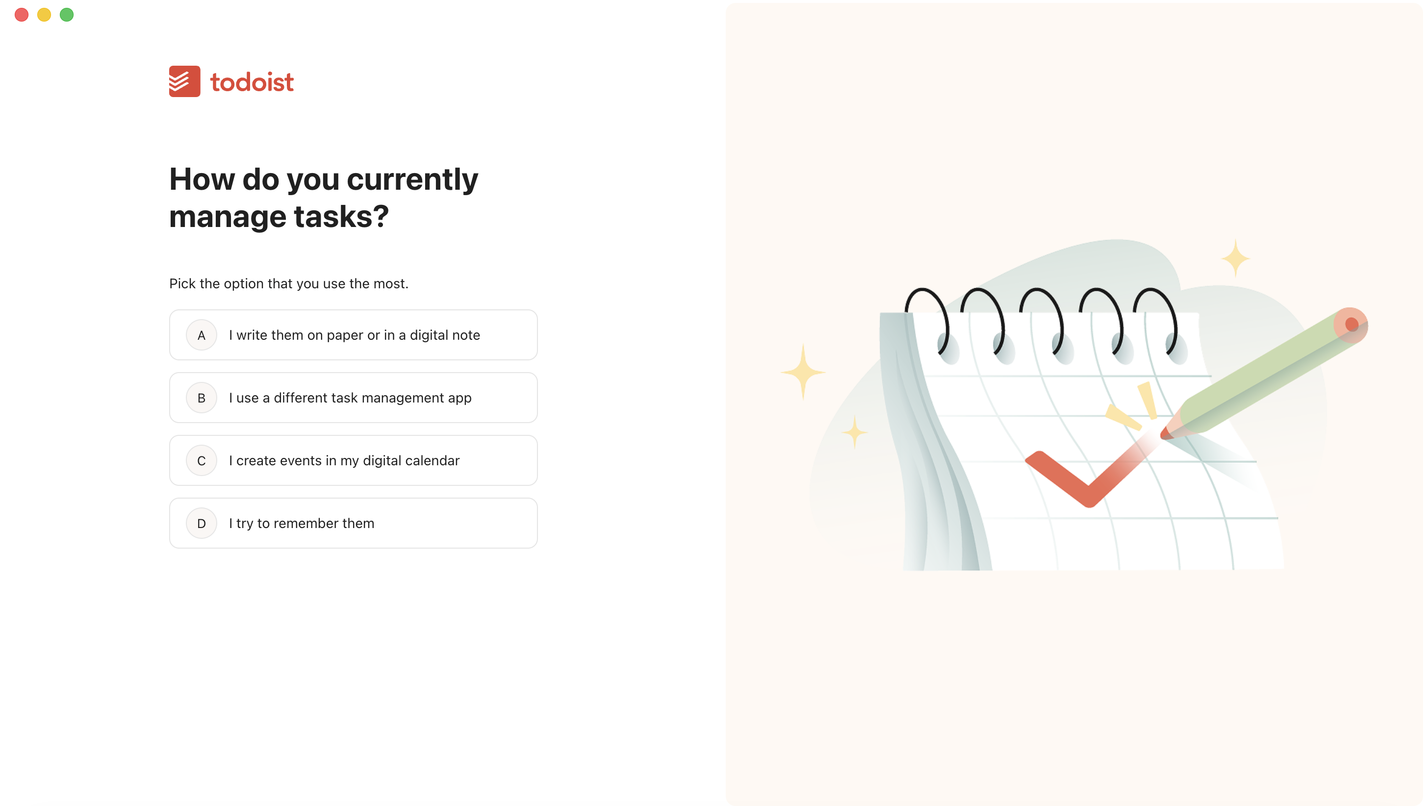 Todoist onboarding examined during competitive research