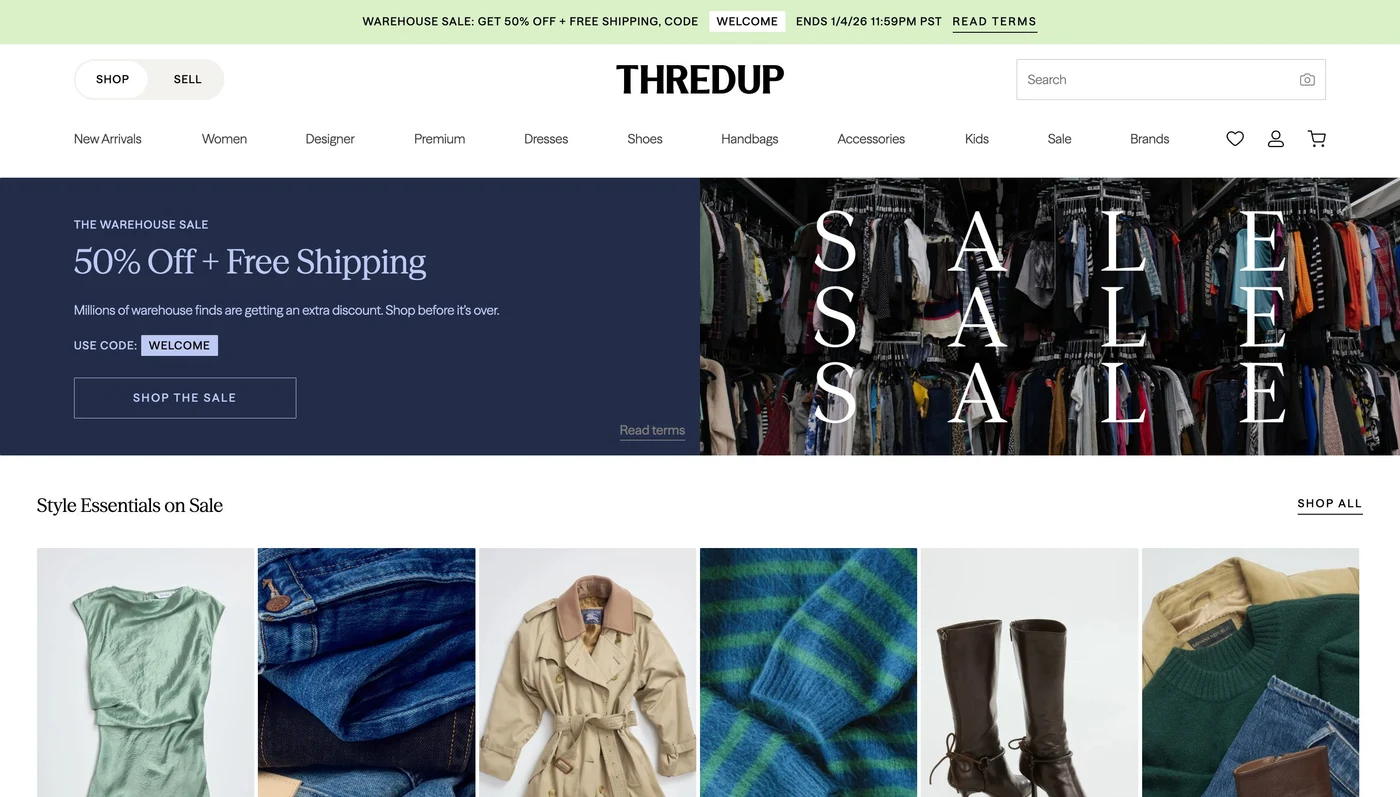 thredUP product discovery website shown on the original presentation cover
